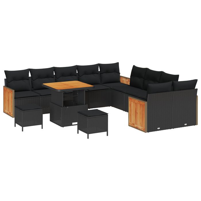 Set de canapea de grădină vidaXL 13 piese cu perne Negru Poliratan Acacia - WALTI WALTI