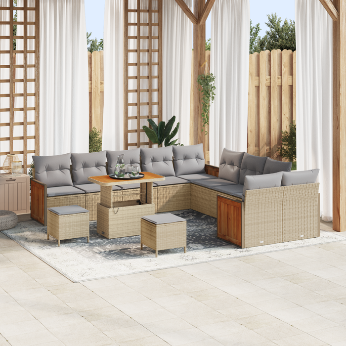 Set de Sofa Grădină 13 Piese cu Perne Bej Ratan Acacia - WALTI WALTI