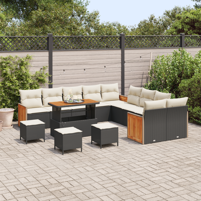 Set de sofa de grădină vidaXL 14 piese cu perne negre din poliratan de acacia - WALTI WALTI