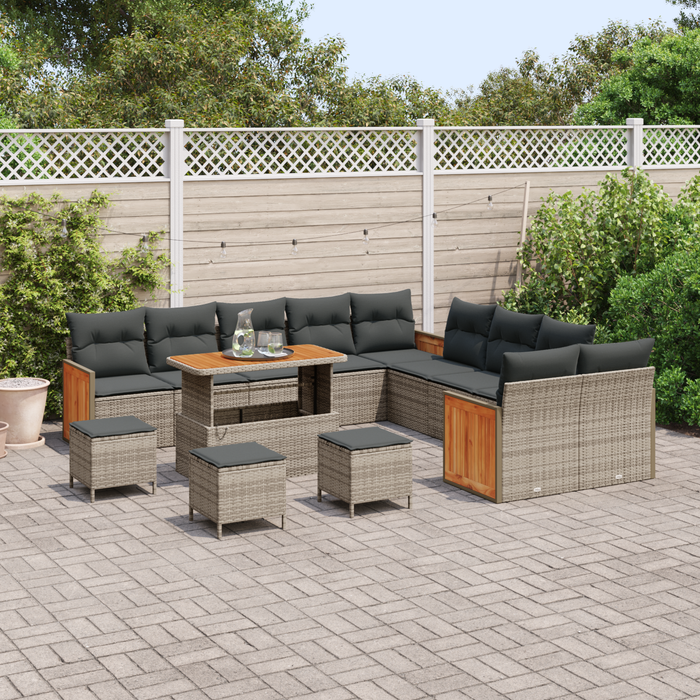 Set de 14 piese de sofa de grădină vidaXL cu perne Gri Poliratan Acacia - WALTI WALTI