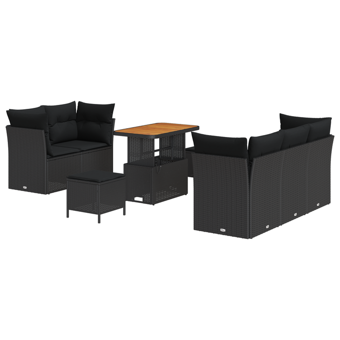 Set de Canapea Grădină vidaXL cu Perne Negru Ratan Poli Acacia - WALTI WALTI