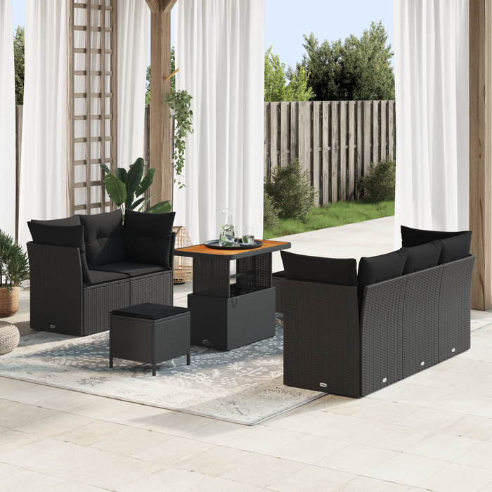 Set de Canapea Grădină vidaXL cu Perne Negru Ratan Poli Acacia - WALTI WALTI