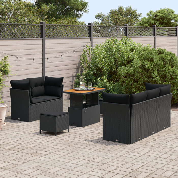 Set de Canapea Grădină vidaXL cu Perne Negru Ratan Poli Acacia - WALTI WALTI