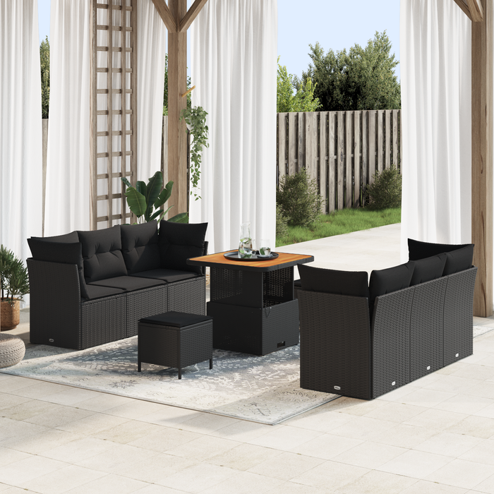 Set de canapea de grădină vidaXL cu 9 piese Negru Ratan Poli Acacia - WALTI WALTI