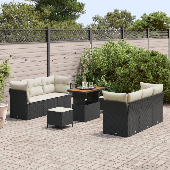 Set de Canapea pentru Grădină vidaXL cu 9 Piese cu Perne Negru Ratan Polimer Acacia - WALTI WALTI