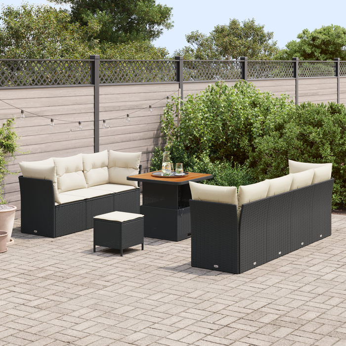 Set de sofa de grădină 10 piese cu perne Ratan Poliratan Negru Acacia - WALTI WALTI