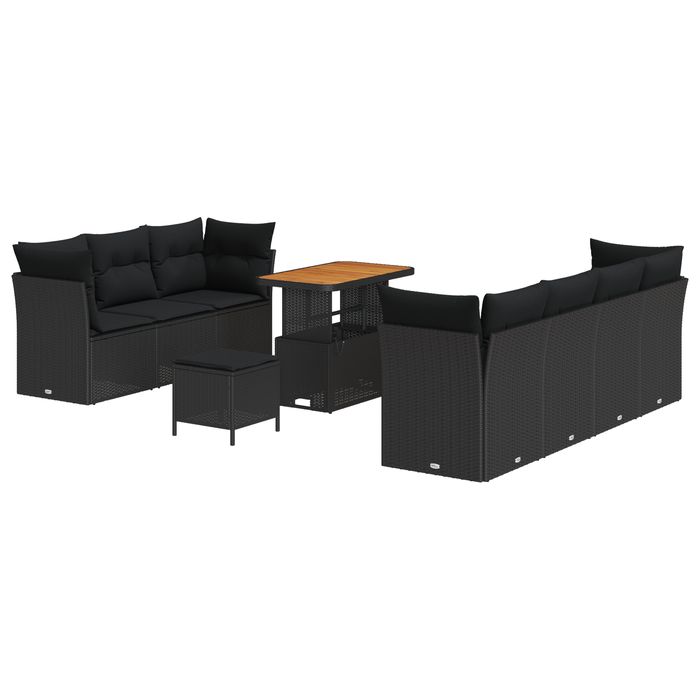 Set de 10 Piese pentru Grădină cu Perne Negru Ratan Poli Acacia - WALTI WALTI