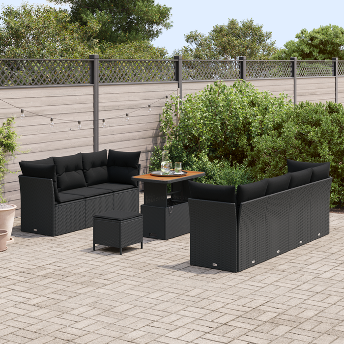 Set de 10 Piese pentru Grădină cu Perne Negru Ratan Poli Acacia - WALTI WALTI