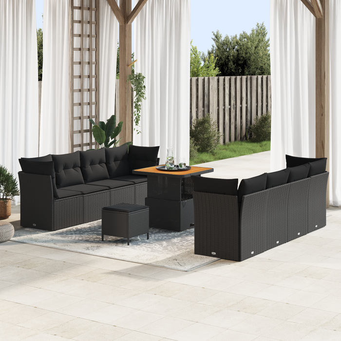 Set de canapea pentru grădină vidaXL cu 11 piese cu perne Negru Ratan Poli Acacia - WALTI WALTI