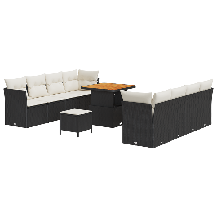 Set de Sofa pentru Grădină vidaXL 11 Piese cu Perne Negre Poliratan Acacia - WALTI WALTI