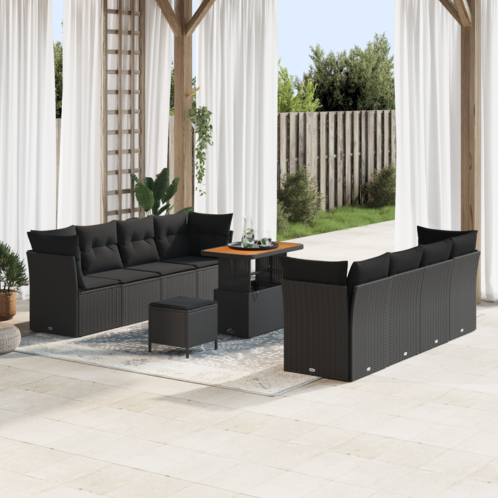 Set de canapea de grădină cu 11 piese și perne Negru Poli Ratan Acacia - WALTI WALTI
