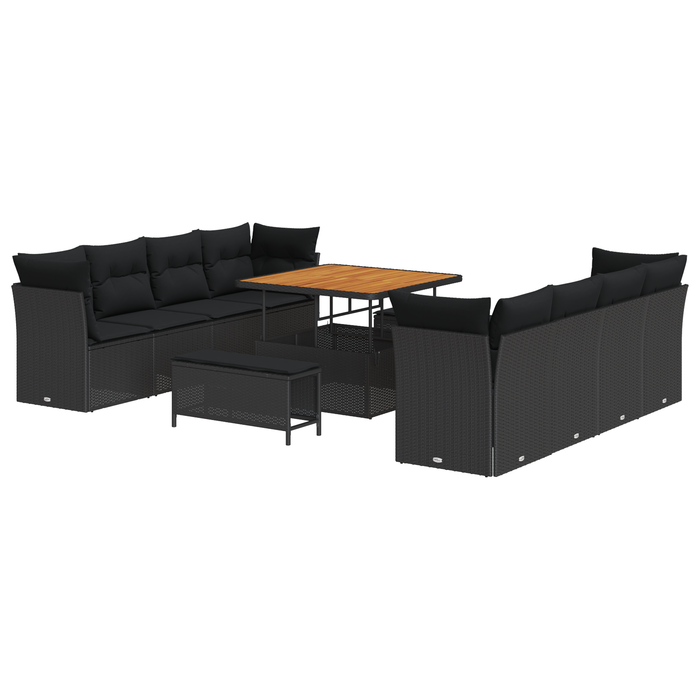 Set canapea vidaXL 11 piese cu perne Ratan Polipropilenă Negru - WALTI WALTI