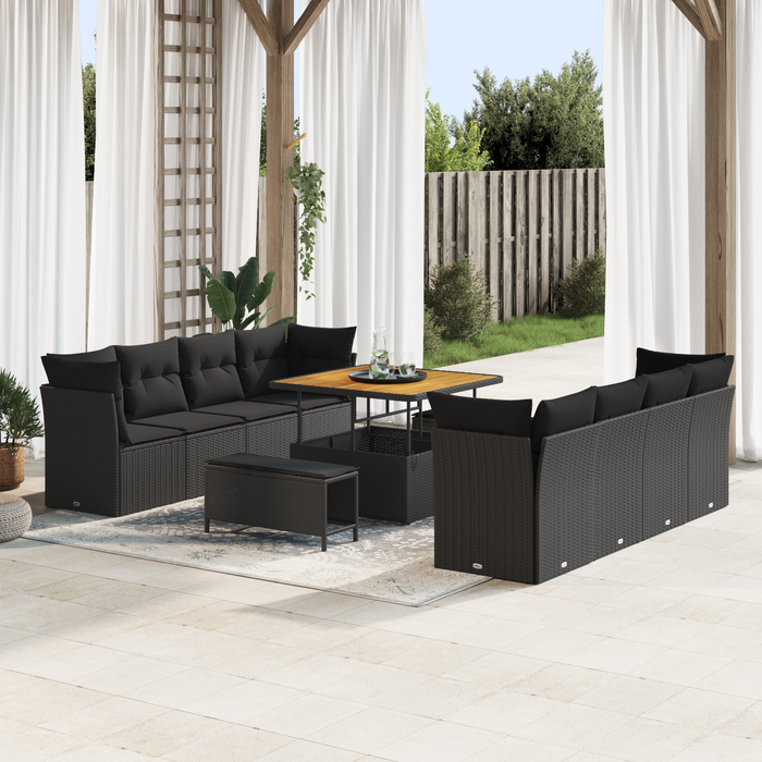 Set canapea vidaXL 11 piese cu perne Ratan Polipropilenă Negru - WALTI WALTI