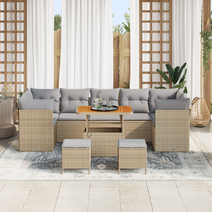 Set de Sofa de Grădină vidaXL cu 10 Piese și Perne Bej din Poliratan Acacia - WALTI WALTI