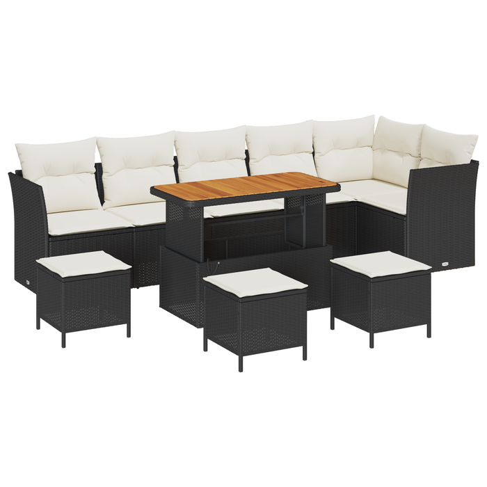 Set de 10 piese pentru grădină vidaXL cu perne negre Poli Ratan Acacia - WALTI WALTI