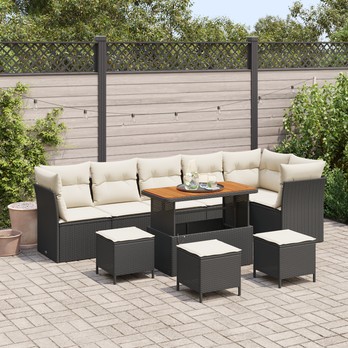 Set de 10 piese pentru grădină vidaXL cu perne negre Poli Ratan Acacia - WALTI WALTI