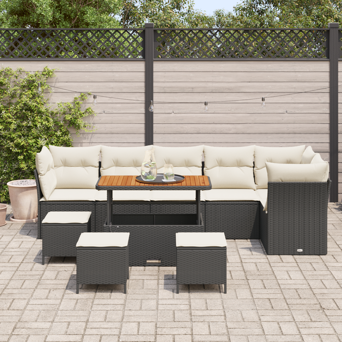 Set de 10 piese pentru grădină vidaXL cu perne negre Poli Ratan Acacia - WALTI WALTI