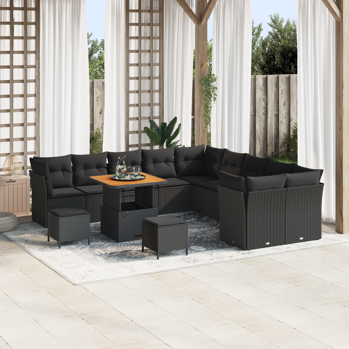 Set canapea grădină 13 piese cu perne Negru Rattan poli Acacia - WALTI WALTI