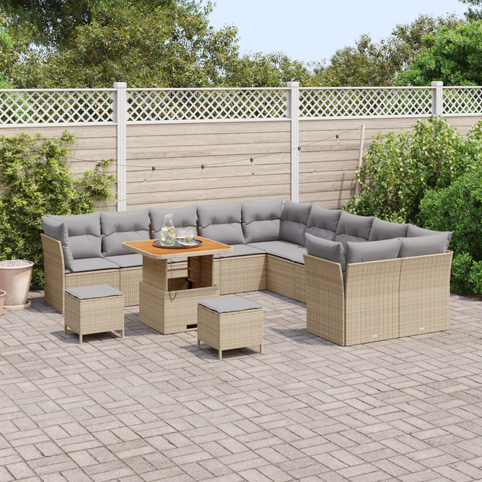 Set Canapea Grădină vidaXL 13 Piese cu Pernițe Bej Rattan Polimer Acacia - WALTI WALTI