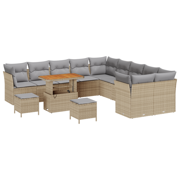 Set de 13 Piese Canapea pentru Grădină cu Pernuțe Bej Ratan Acacia - WALTI WALTI