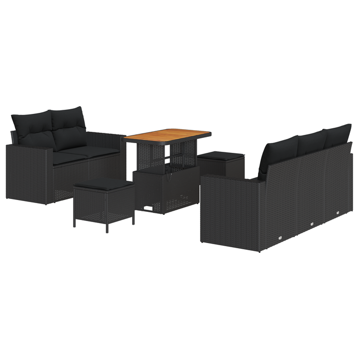 Set de Canapea de Grădină vidaXL cu 8 Piese cu Pernițe, Ratan Negru, Acacia - WALTI WALTI