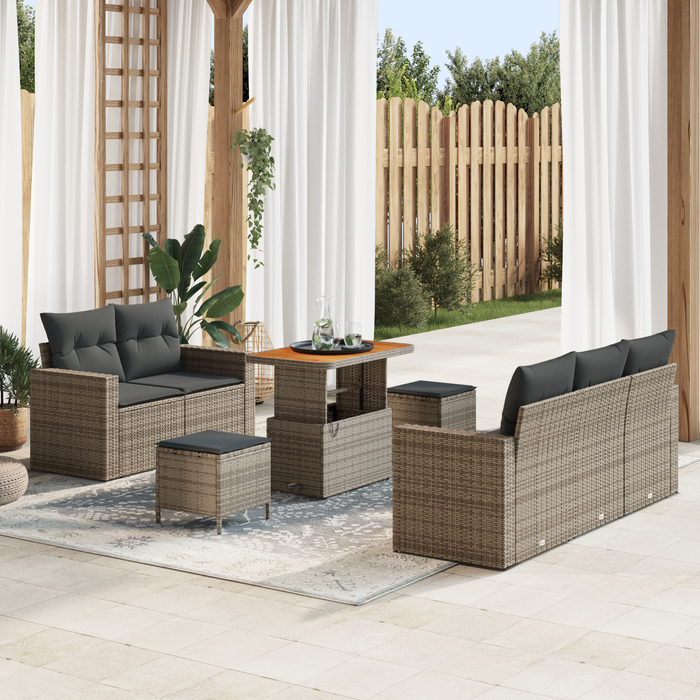 Set de canapele pentru grădină cu 8 piese, rattan gri, acacia - WALTI WALTI