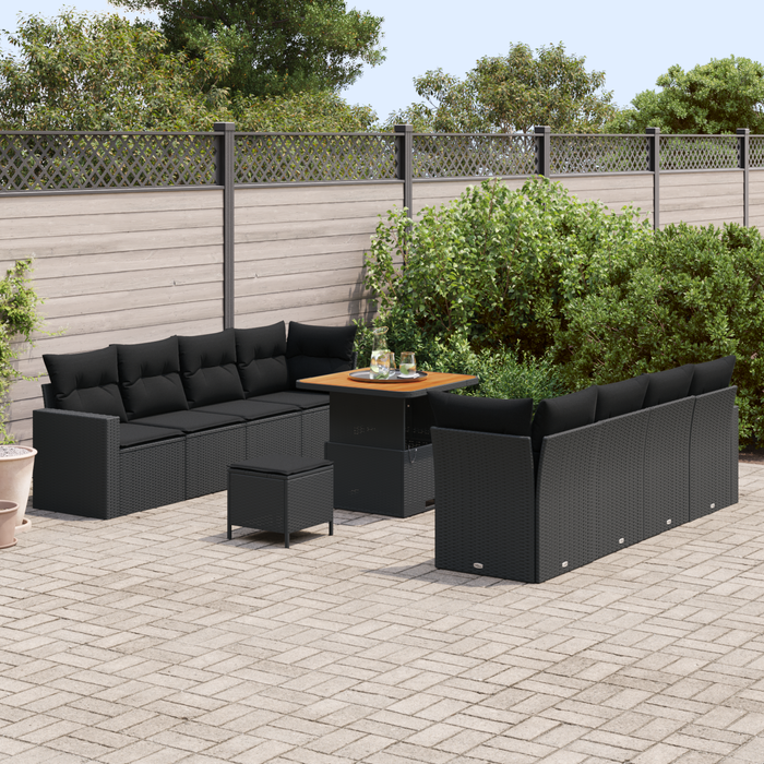 Set canapea grădină vidaXL 11 piese cu perne Negru Poliratan Acacia - WALTI WALTI
