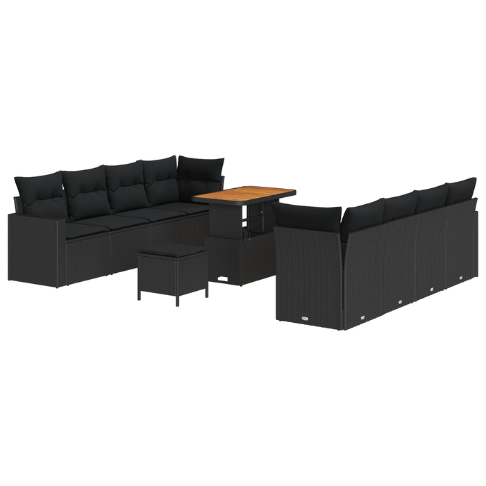 Set canapele pentru grădină 11 piese cu perne Negre Ratan Poli Acacia - WALTI WALTI