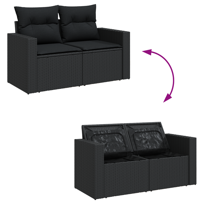 Set canapea grădină vidaXL 10 Piese cu perne Negru Poliratan Acacia - WALTI WALTI