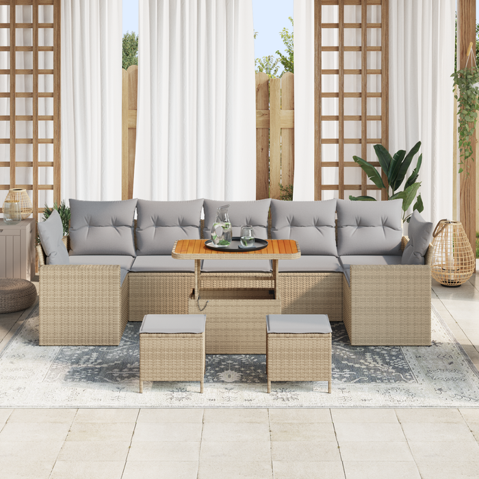 Set de 10 piese pentru sofa de grădină cu perne Bej din poliratan și acacia - WALTI WALTI