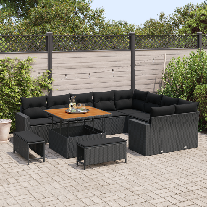 Set de canapea de grădină vidaXL 12 bucăți cu perne, negru, ratan poli, acacia - WALTI WALTI