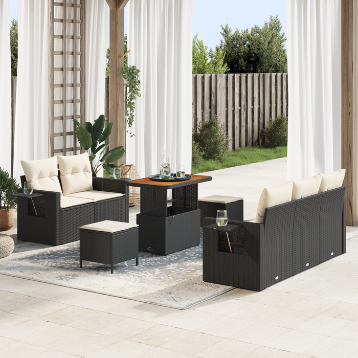 Set Sofa Grădină cu 8 Piese, Pernuțe Negre din Ratan Poli - WALTI WALTI