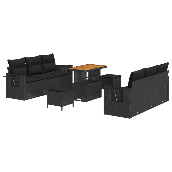 Set de sofa de grădină vidaXL 9 piese cu perne Negru Ratan Poli Acacia - WALTI WALTI
