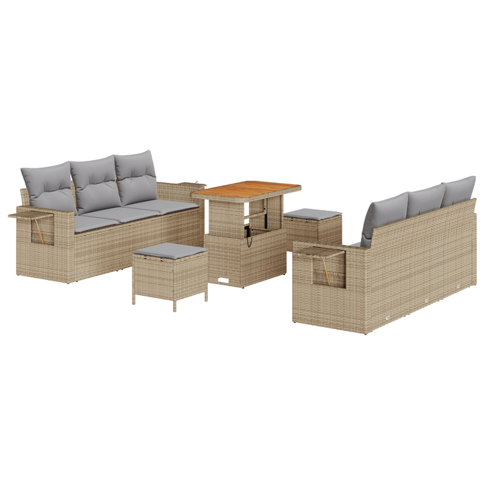 Set de Sofa de Grădină cu 9 Piese și Perne Bej Poly Ratan Acacia - WALTI WALTI