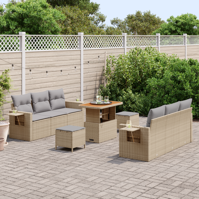 Set de Sofa de Grădină cu 9 Piese și Perne Bej Poly Ratan Acacia - WALTI WALTI