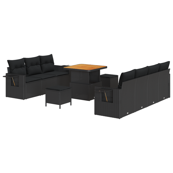 Set de 10 Piese Sofa de Grădină cu Pernuțe Negru Ratan Poly Acacia - WALTI WALTI
