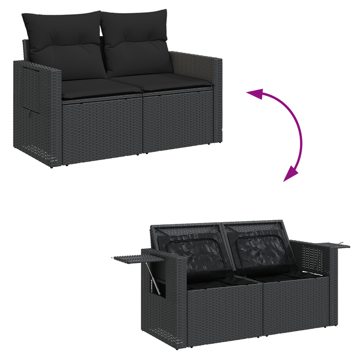 Set 10 Piese Sofa Grădină cu Pernuțe Negru Ratan Poli Acacia - WALTI WALTI