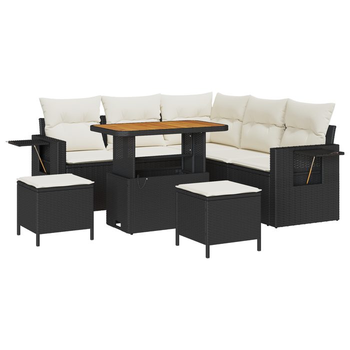 Set de Sofa de Grădină 8 Piese cu Perne Negru Ratan Polietilenic Acacia - WALTI WALTI