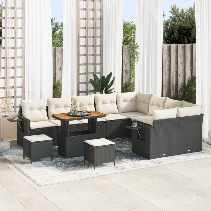 Set canapea grădină vidaXL cu 12 piese și perne, Negru, Ratan poli, Acacia - WALTI WALTI