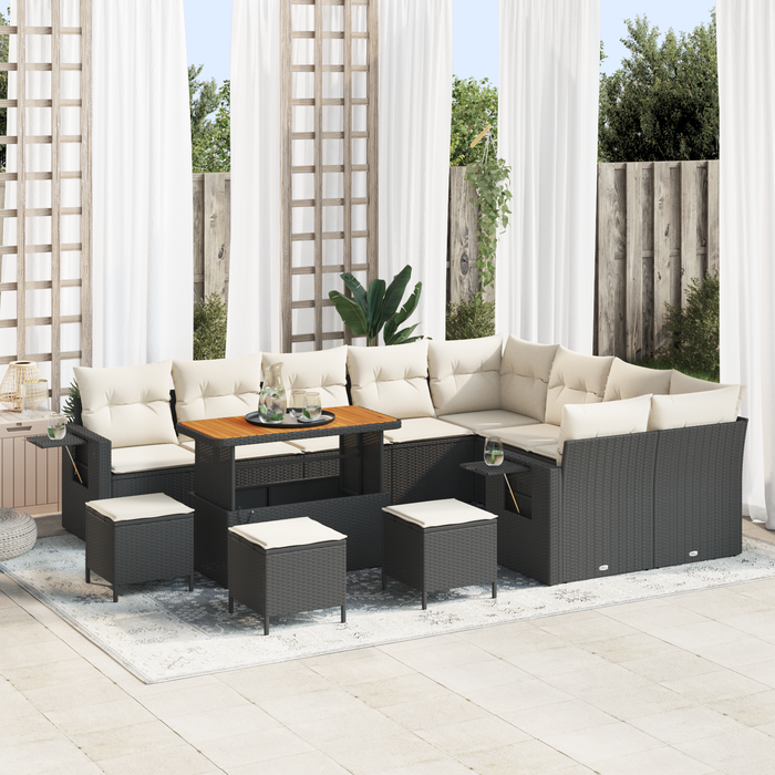 Set de canapea grădină vidaXL cu 13 piese cu perne crem ratan PE acacia negru - WALTI WALTI