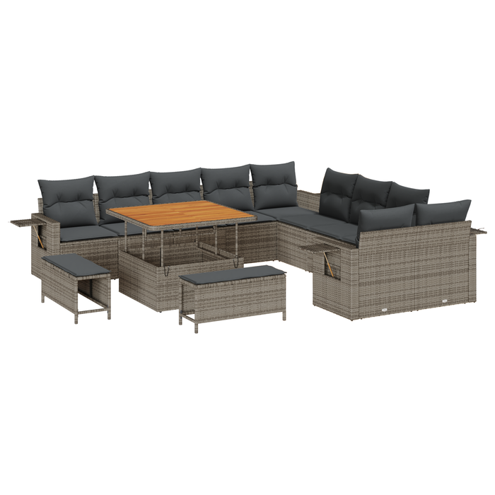 Set de canapele de grădină vidaXL cu 13 piese, cu perne, gri, poliratan, acacia - WALTI WALTI