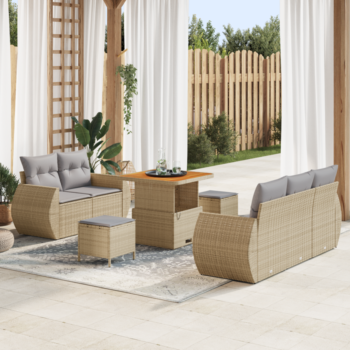 Set Canapea Gradină 8 Piese cu Perne Bej Ratan Poly Acacia - WALTI WALTI