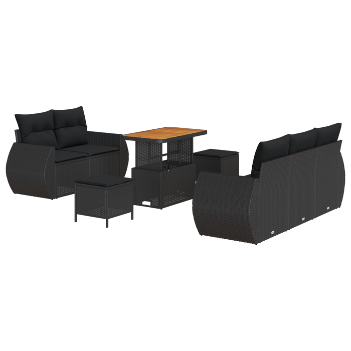 Set de sofa de grădină vidaXL cu 8 piese cu perne Negru Poli ratan Acacia - WALTI WALTI