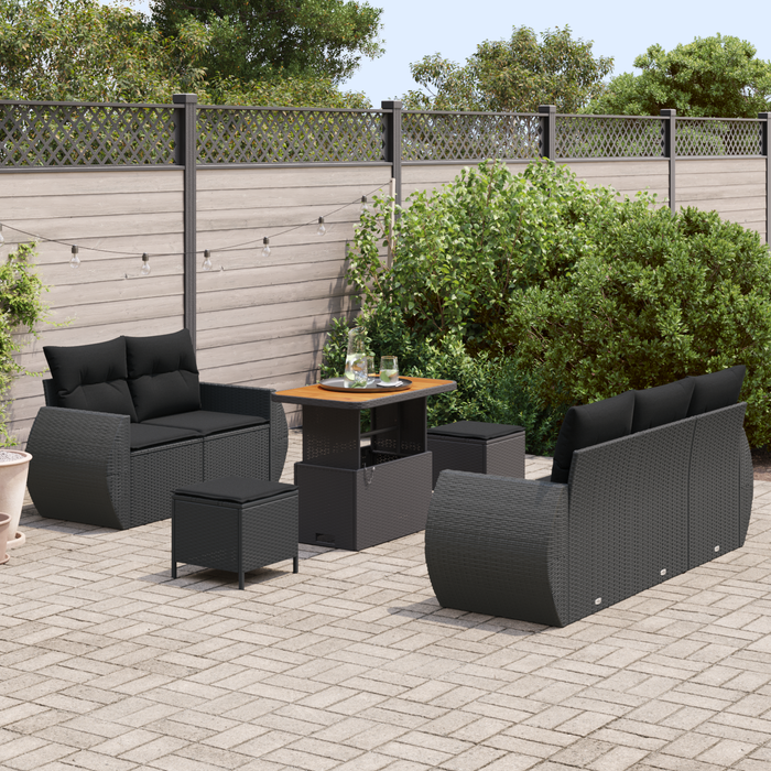 Set de sofa de grădină vidaXL cu 8 piese cu perne Negru Poli ratan Acacia - WALTI WALTI
