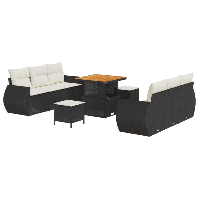 Set Canapea Grădină vidaXL cu Perne Negru Ratan Poli Acacia - WALTI WALTI