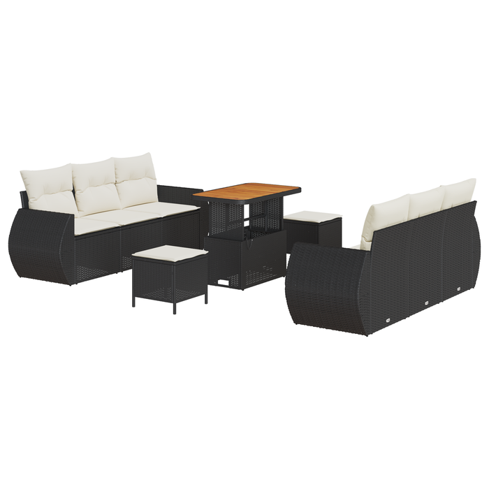 Set de Canapea pentru Grădină vidaXL cu Perne Rattan Poli Negru Acacia - WALTI WALTI