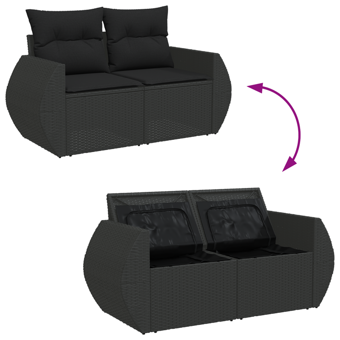 Set canapea de grădină cu 10 piese cu perne Ratan poli negru Acacia - WALTI WALTI
