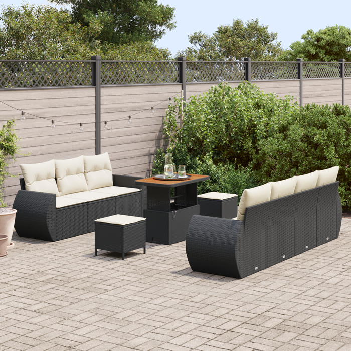 Set Canapea Grădină vidaXL 10 Piese cu Perne Negre din Ratan Poli Acacia - WALTI WALTI