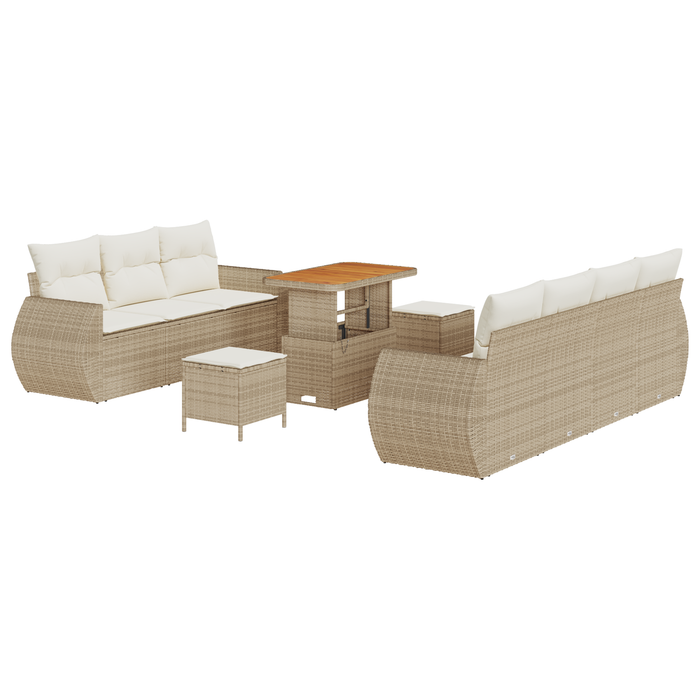 Set 10 Piese Sofa Grădină Pernițe Bej din Ratan Poli Acacia - WALTI WALTI