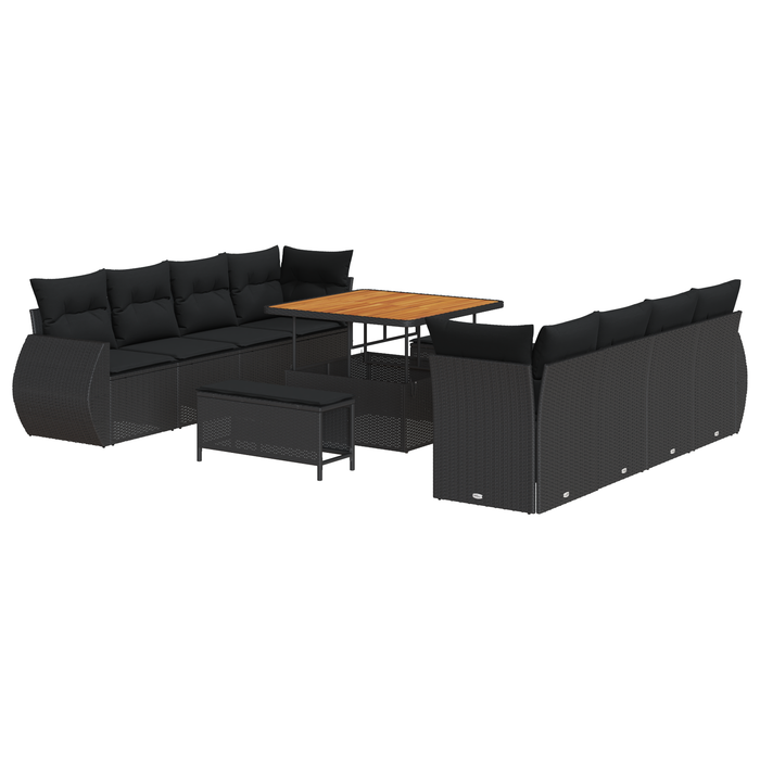 Set de Canapea pentru Grădină vidaXL cu Perne Negru Ratan Polimer Acacia - WALTI WALTI
